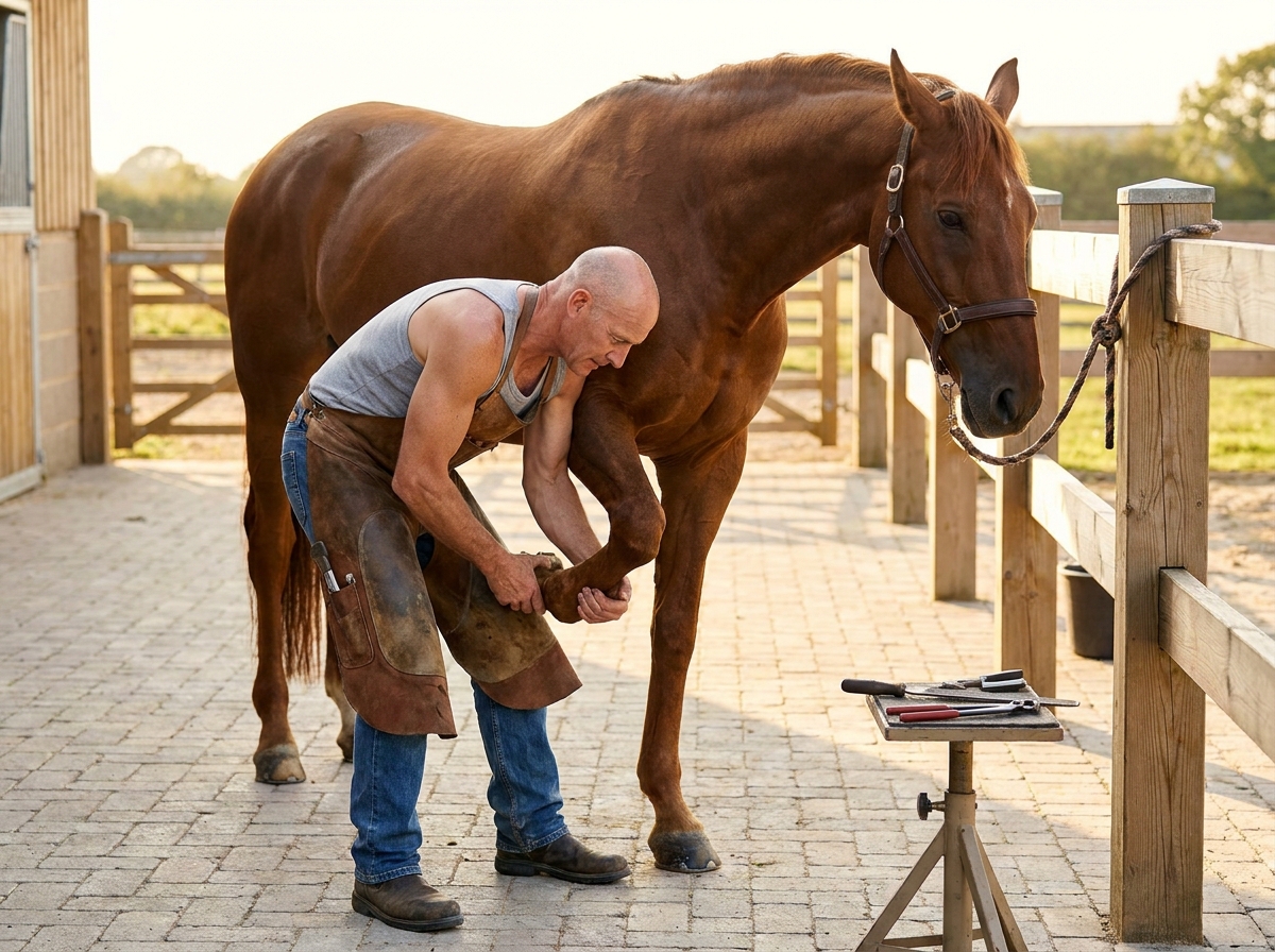 Pferd wird vom Hufschmied versorgt